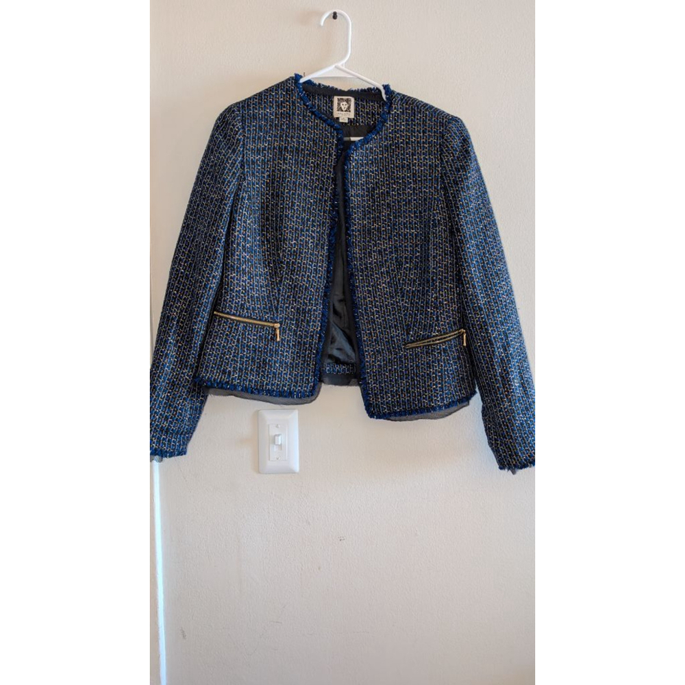 Anne Klein Blue and Black Tweed Cropped Blazer